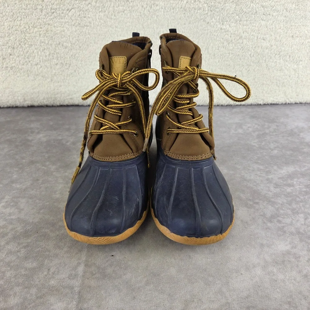 Crown & Ivy Ryan Rudy-BB Duck Boots Cognac Navy Blue Side Zip Mens 4M